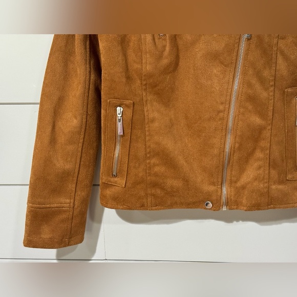 NEW Jou Jou Brandy Brown Faux-Suede Moto Jacket Size Large - Picture 4 of 12